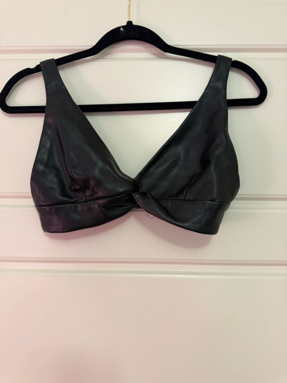Black Faux Leather Twist-Front Bralette